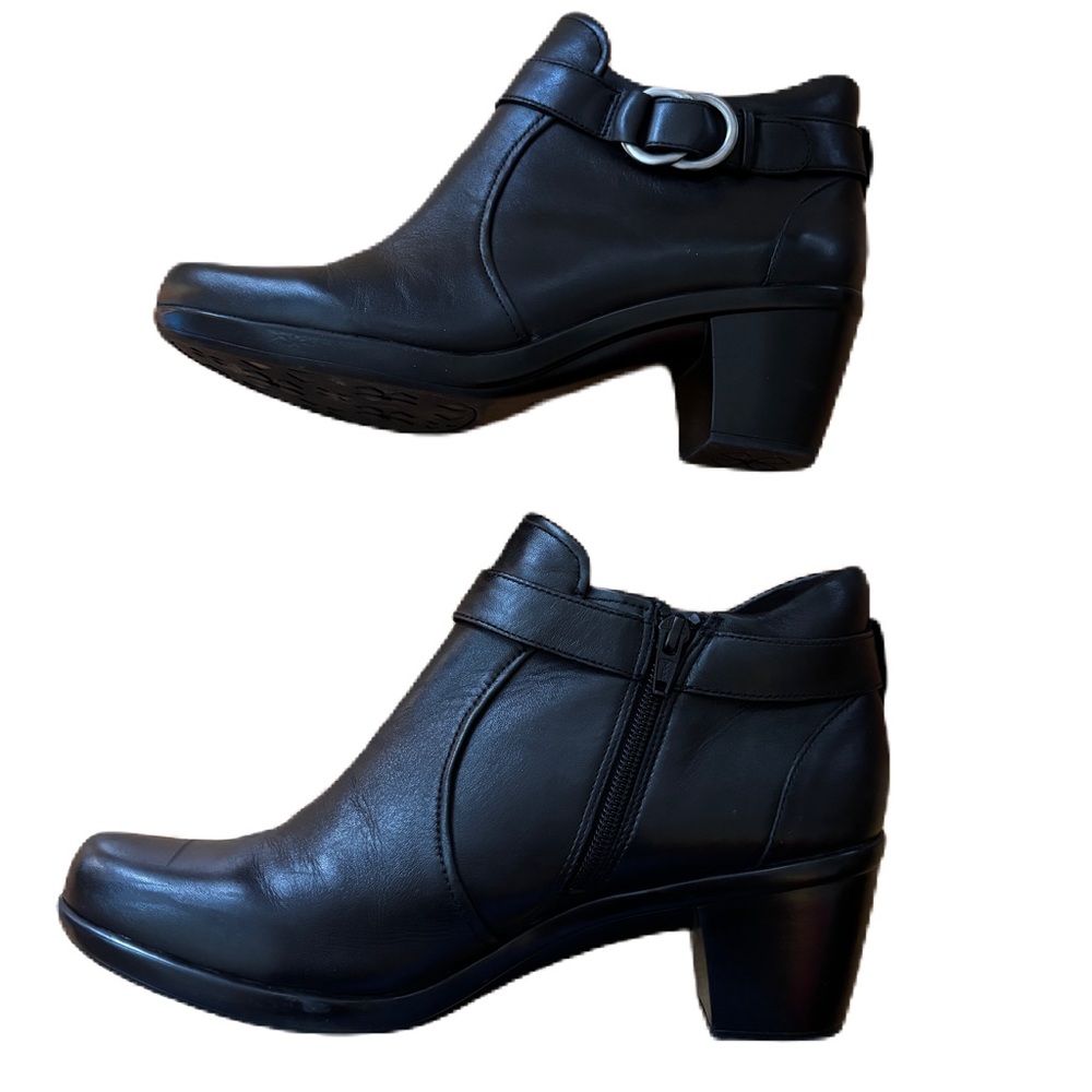 Naturalizer Elisa Black Leather Ankle Boots Overlapping Ring Hardware Size 10 40 - Picture 8 of 12